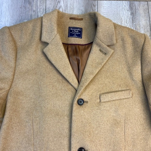 Abercrombie & Fitch Overcoat Mens XL Beige 3 Button Coat Topcoat Wool Blend Men - Picture 2 of 11